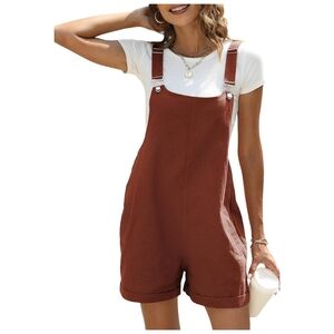 NWT Yeokou Rust Cotton Linen‎ Overall Romper XXL